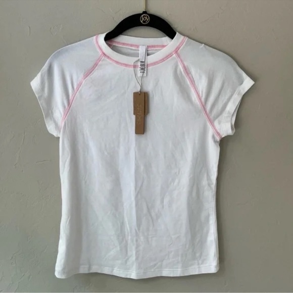 SKIMS Tops - SKIMS (G1) NEW VINTAGE RAGLAN T-SHIRT SNOW (WHITE) PiNK Trim WOMENS PLUS SIZE…